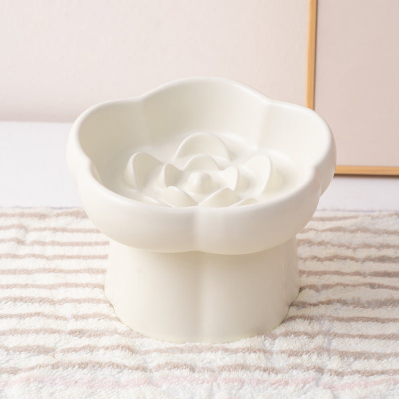 Elevated Flower Slow Feeder Cat Bowl – Anti-Choking & Neck Support Design