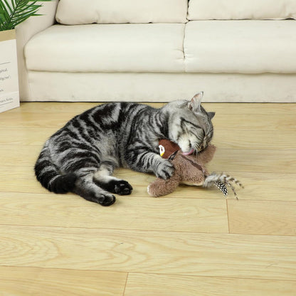 🐦 Electric Flapping Bird Cat Toy – Plush Chirping Sparrow Interactive Toy for Cats 🐱✨