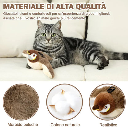 🐦 Electric Flapping Bird Cat Toy – Plush Chirping Sparrow Interactive Toy for Cats 🐱✨