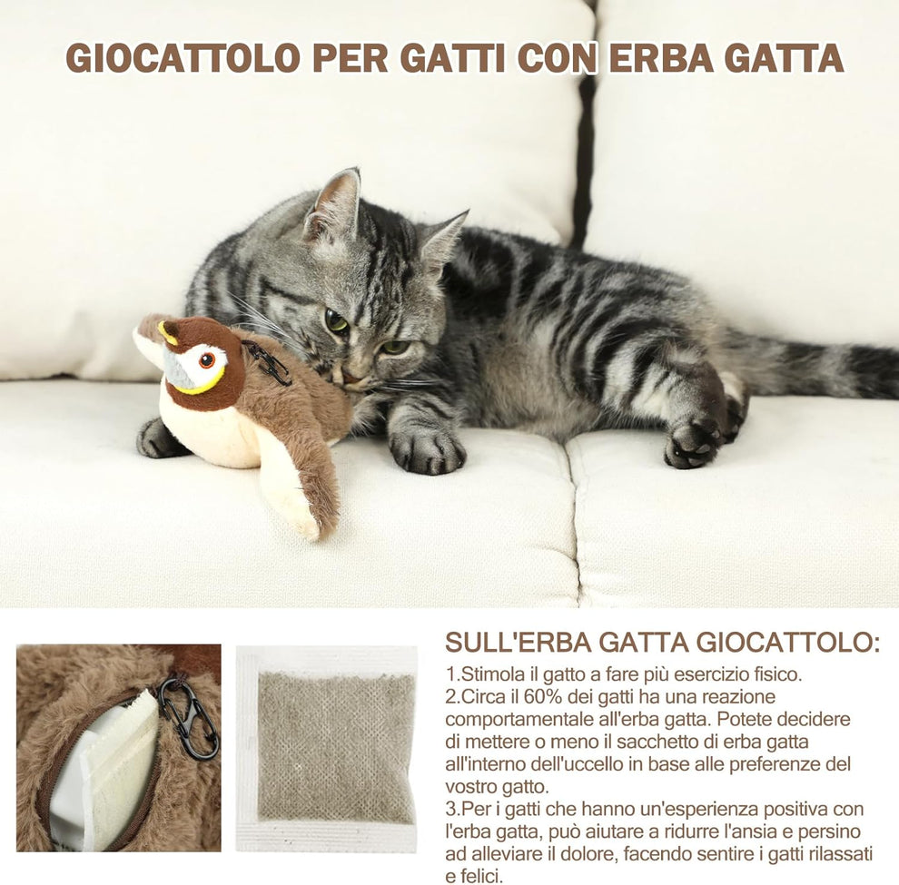 🐦 Electric Flapping Bird Cat Toy – Plush Chirping Sparrow Interactive Toy for Cats 🐱✨
