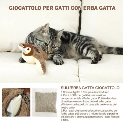 🐦 Electric Flapping Bird Cat Toy – Plush Chirping Sparrow Interactive Toy for Cats 🐱✨