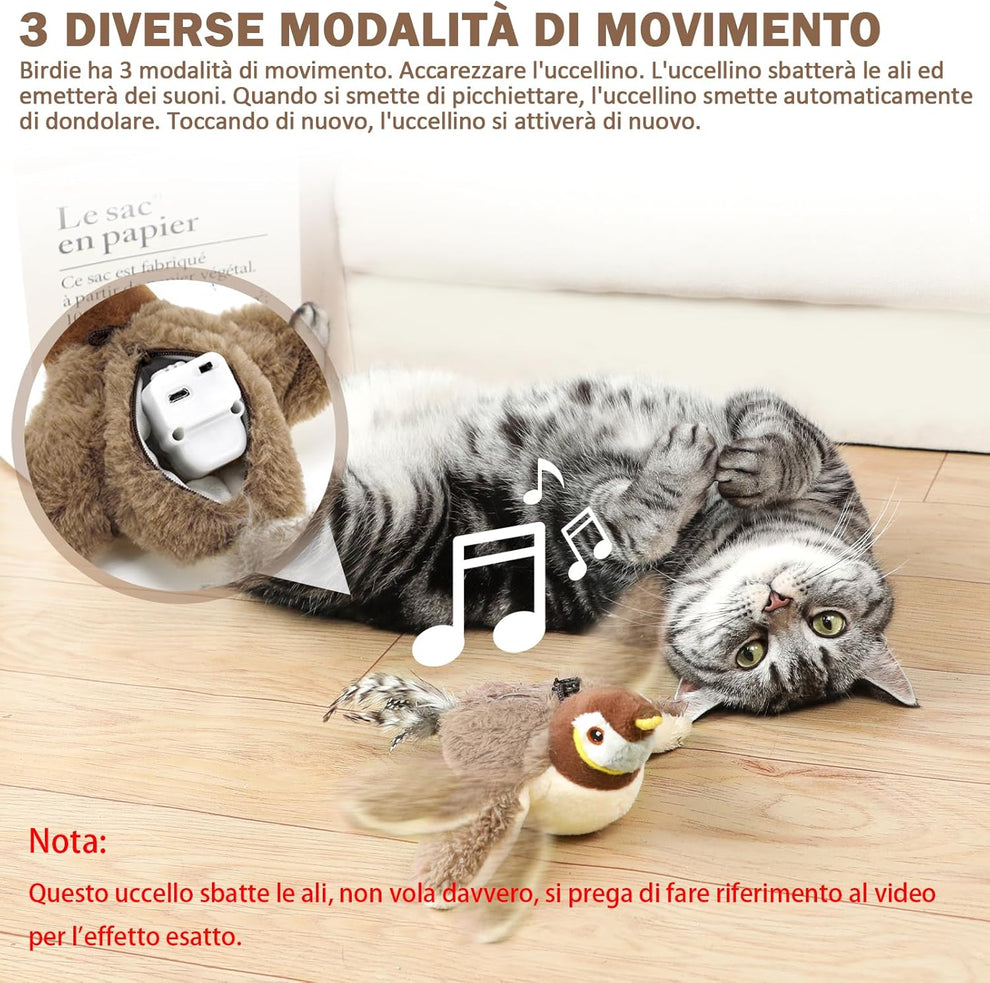 🐦 Electric Flapping Bird Cat Toy – Plush Chirping Sparrow Interactive Toy for Cats 🐱✨