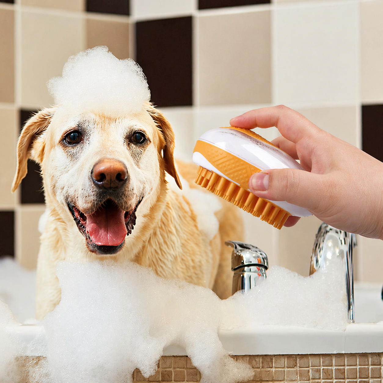 Pet Bath Brush with Soap Dispenser – Deep Clean & Gentle Massage in One
