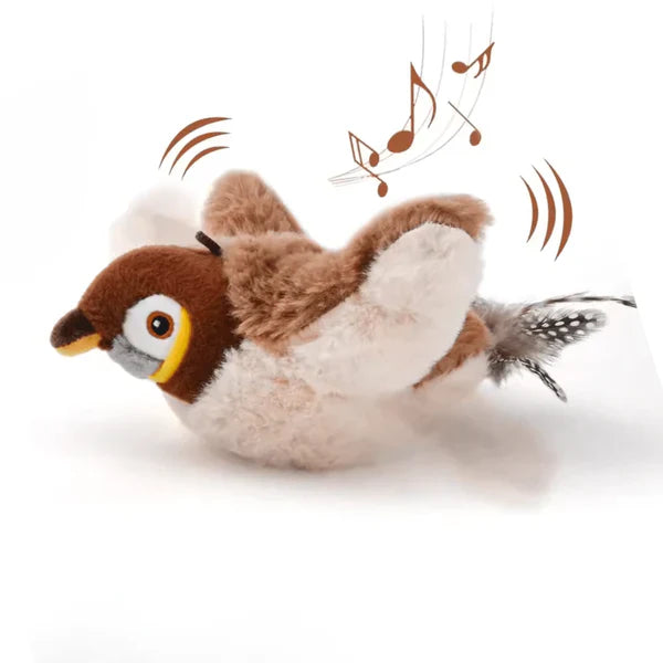 🐦 Electric Flapping Bird Cat Toy – Plush Chirping Sparrow Interactive Toy for Cats 🐱✨