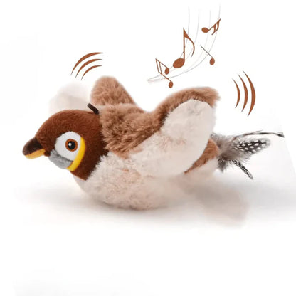 🐦 Electric Flapping Bird Cat Toy – Plush Chirping Sparrow Interactive Toy for Cats 🐱✨
