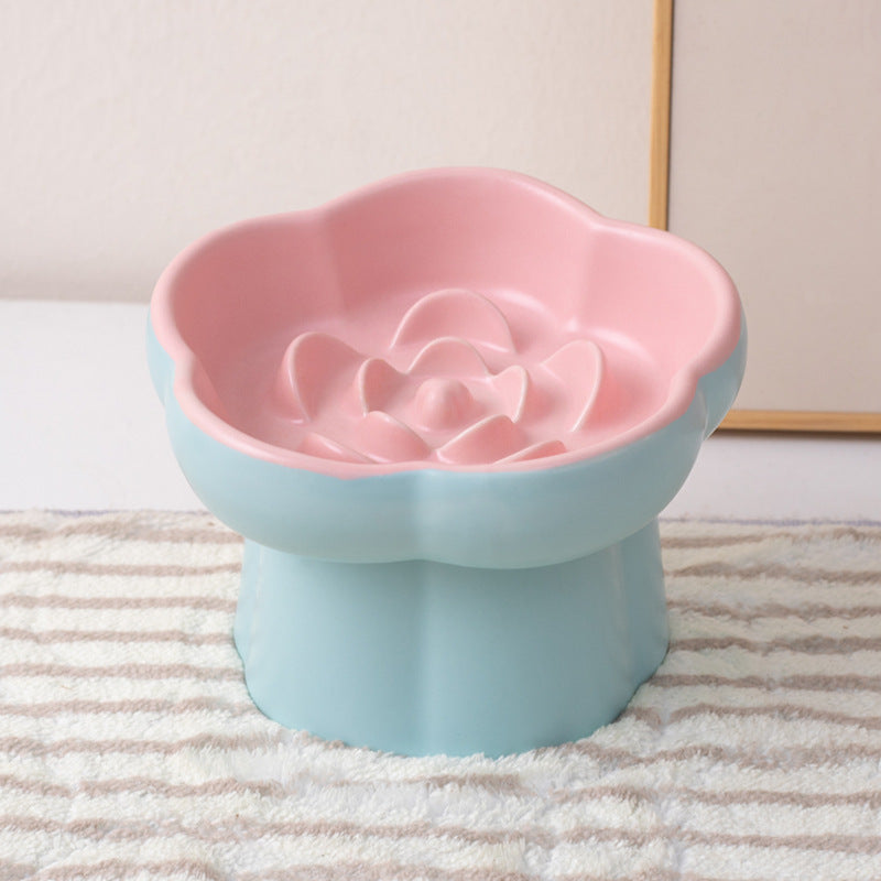 Elevated Flower Slow Feeder Cat Bowl – Anti-Choking & Neck Support Design