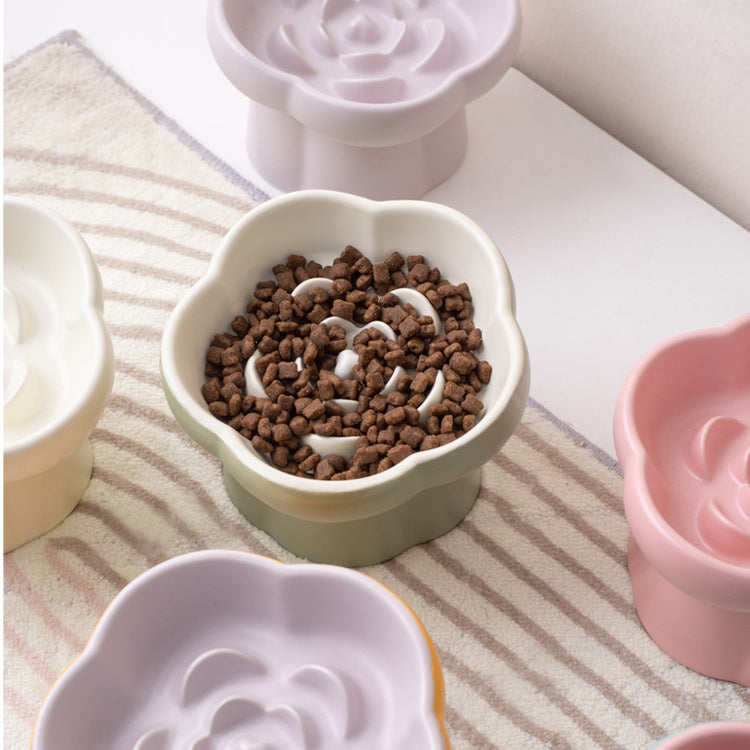 Elevated Flower Slow Feeder Cat Bowl – Anti-Choking & Neck Support Design