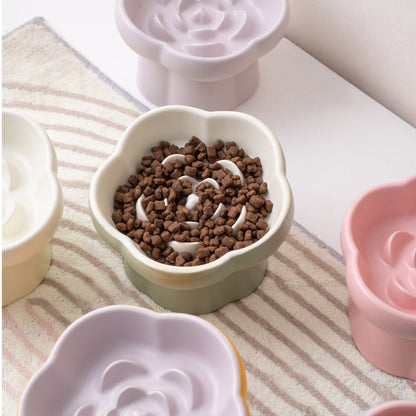 Elevated Flower Slow Feeder Cat Bowl – Anti-Choking & Neck Support Design