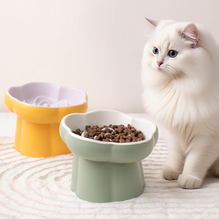 Elevated Flower Slow Feeder Cat Bowl – Anti-Choking & Neck Support Design
